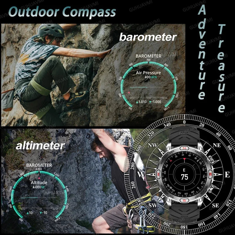 relógio inteligente militar para uso externo com GPS para homens com tela AMOLED HD Pressão arterial com frequência cardíaca Bluetooth Chamada à prova d'água Smartwatches