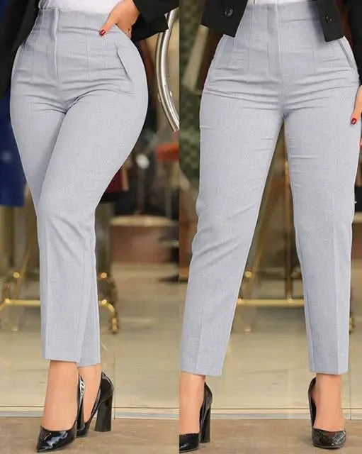 calças de cintura alta elegantes, com corte de alta costura estilo formal
