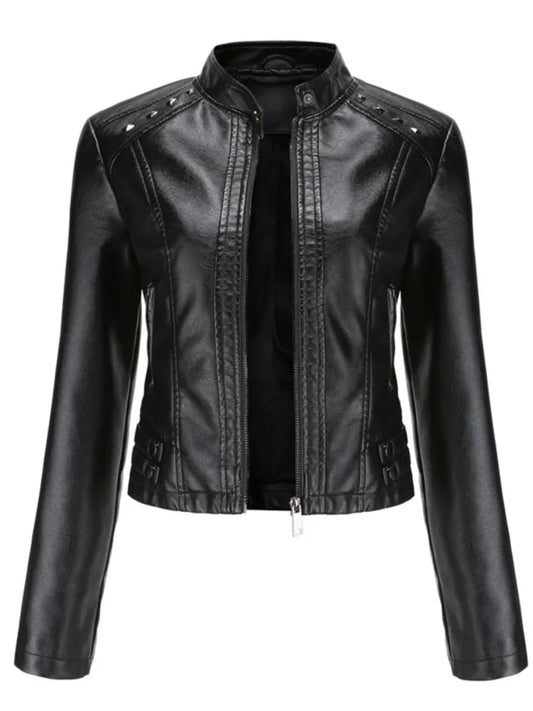 Jaquetas de couro Zíper Rebite Curto Básico Casaco Moda Slim Feminina Motor Biker Pu Jaqueta New In